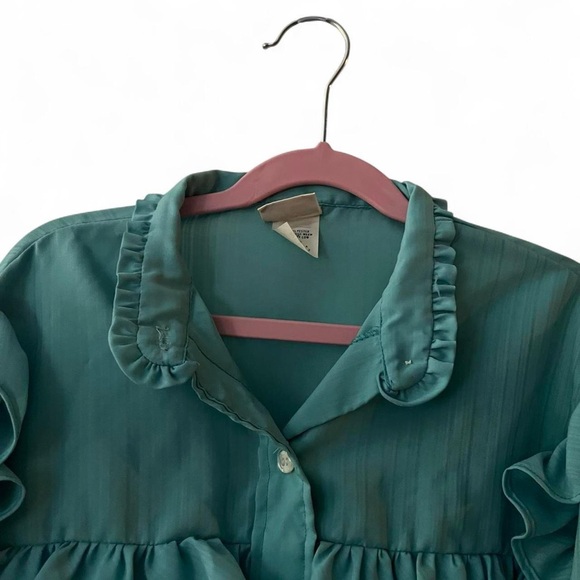 Turquoise Ruffled Long Sleeve Blouse - Picture 5 of 5